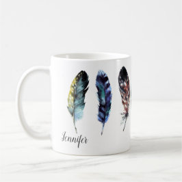 Boho Style Waterverf Feathers Personalizeerd Koffiemok