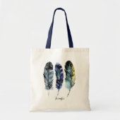 Boho Style Waterverf Feathers Personalizeerd Tote Bag (Voorkant)