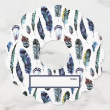 Boho Style Waterverf Feathers Place Card