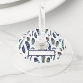 Boho Style Waterverf Feathers Place Card Wijnglaslabel (Dichtbij)