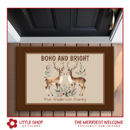 Boho Style Waterverf Rendier Monogram Kerst Deurmat