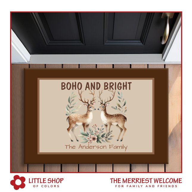 Boho Style Waterverf Rendier Monogram Kerst Deurmat (Creator heeft geüpload)