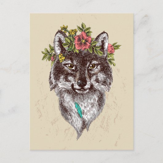Boho Style Wolf Halo Portrait Briefkaart (Voorkant)