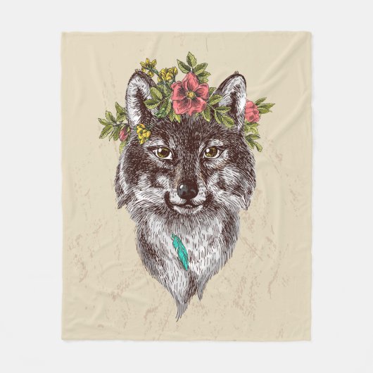 Boho Style Wolf Halo Portrait Fleece Deken (Voorkant)
