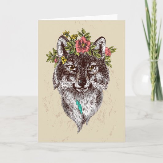 Boho Style Wolf Halo Portrait Kaart (Voorkant)