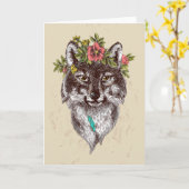 Boho Style Wolf Halo Portrait Kaart (Gele Bloem)