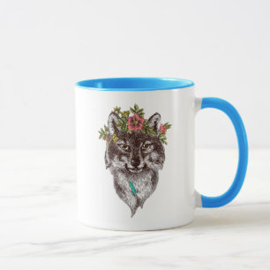 Boho Style Wolf Halo Portrait Mok