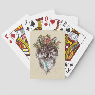 Boho Style Wolf Halo Portrait Pokerkaarten