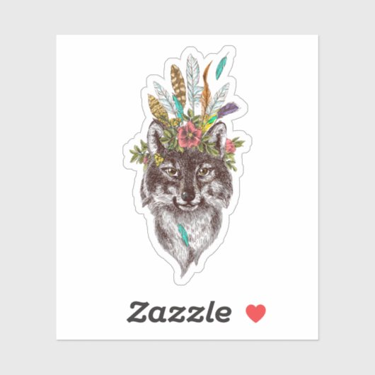 Boho Style Wolf Halo Portrait Sticker (Vel)