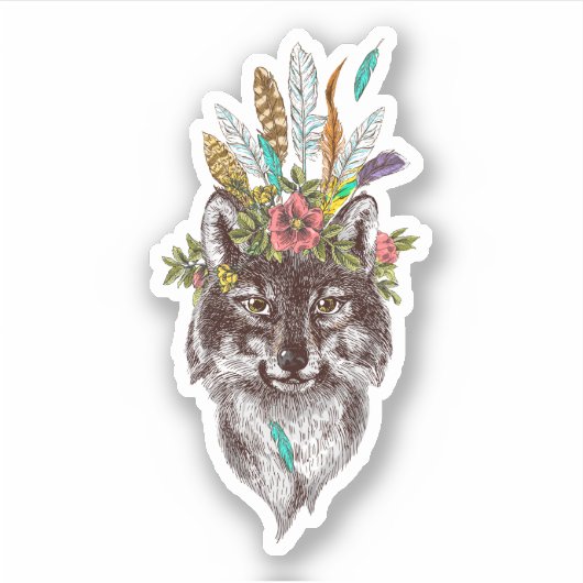 Boho Style Wolf Halo Portrait Sticker (Voorkant)