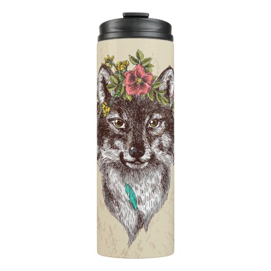 Boho Style Wolf Halo Portrait Thermosbeker (Voorkant)