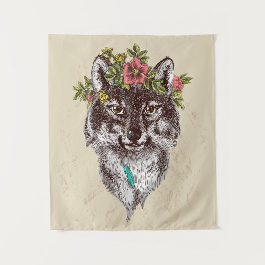 Boho Style Wolf Halo Portrait Wandkleed (Voorkant)