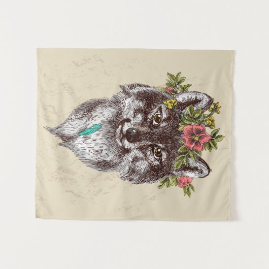 Boho Style Wolf Halo Portrait Wandkleed (Voorkant (horizontaal))