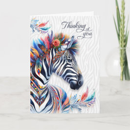 Boho Style Zebra Feathers Thinking of You Blank Kaart