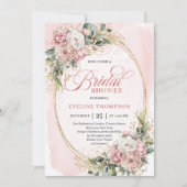 Boho Stylish Dusty Pink Floral Gold Bridal Shower Kaart (Voorkant)