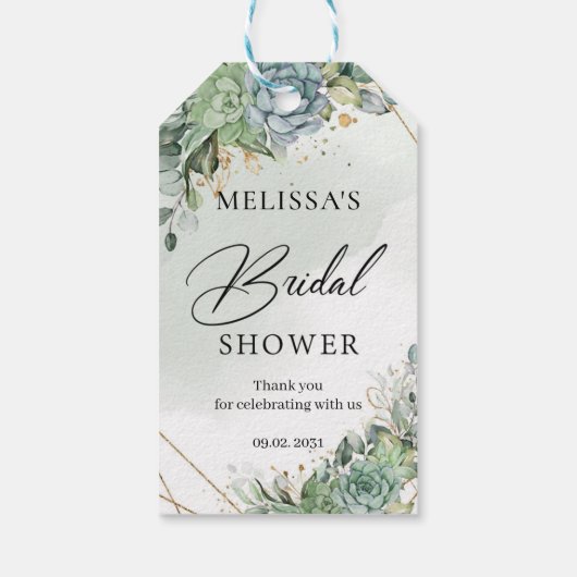 Boho succulent bloemen greenery Gold Vrijgezellenf Cadeaulabel (Achterkant)