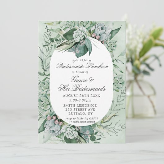 Boho Succulent Bridesmaids Luncheon Uitnodiging (Staand voorkant)