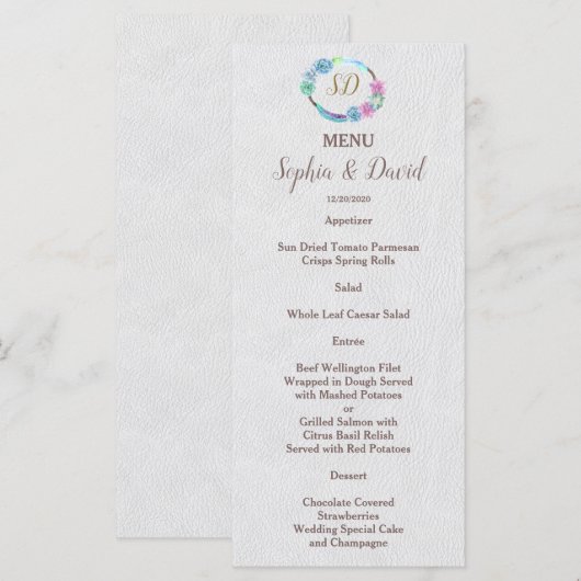 Boho Succulent Cactus Krans Trouwmenu Menu (Voorkant / Achterkant)