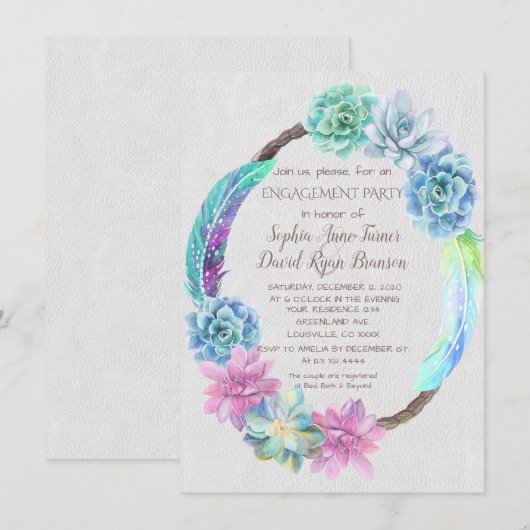 Boho Succulent Cactus Krans Verlovingsfeest Kaart (Voorkant / Achterkant)