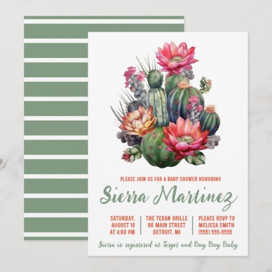 Boho Succulent, Cactus, Western, Baby shower Kaart (Voorkant / Achterkant)