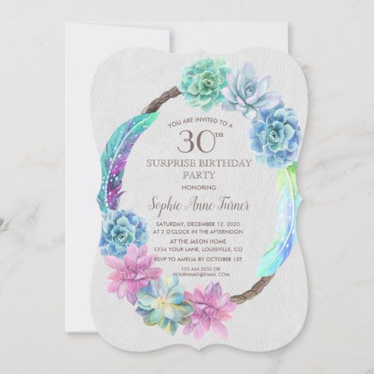 Boho Succulent Cactus Wreath 30th Birthday Party Kaart (Voorkant)