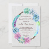 Boho Succulent Cactus Wreath Baby shower Invite Kaart (Voorkant)