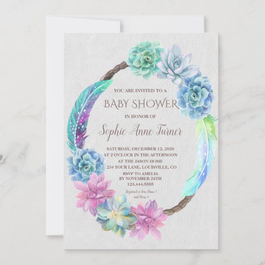 Boho Succulent Cactus Wreath Baby shower Invite Kaart (Voorkant)