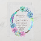 Boho Succulent Cactus Wreath Baby shower Invite Kaart (Voorkant / Achterkant)