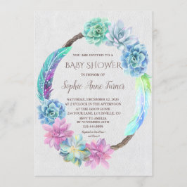 Boho Succulent Cactus Wreath Baby shower Invite Kaart