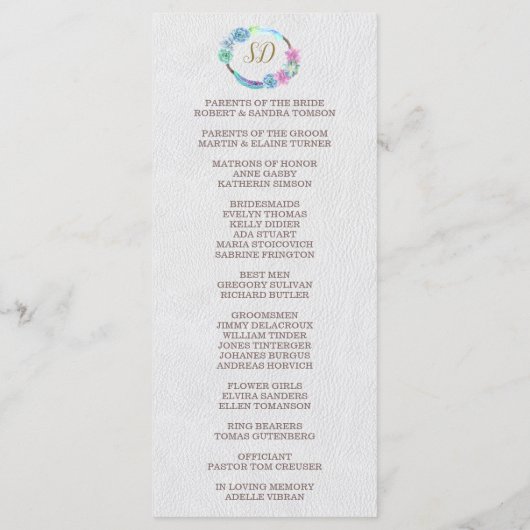 Boho Succulent Cactus Wreath Wedding Program Programmakaart (Achterkant)