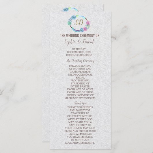 Boho Succulent Cactus Wreath Wedding Program Programmakaart (Voorkant / Achterkant)