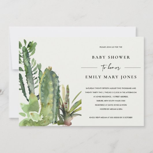 BOHO SUCCULENT DESERT CACTI FAUNA BABY SHOWER KAART (Voorkant)
