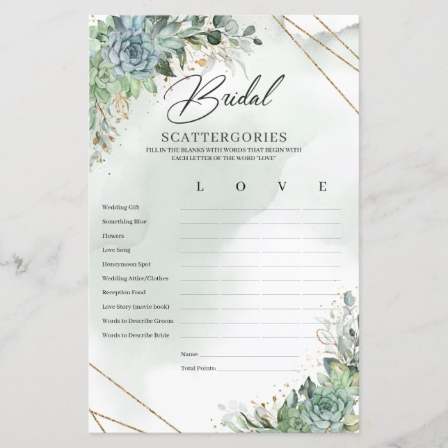Boho succulent eucalyptus Bridal Scattergories (Voorkant)