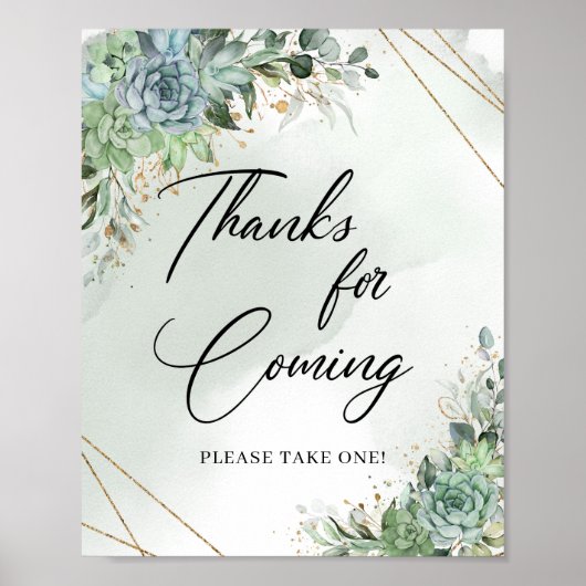 Boho succulent eucalyptus gold Bedankt voor Coming Poster (Voorkant)