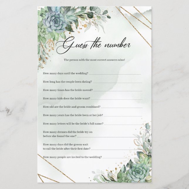 Boho succulent eucalyptus gold het nummer (Voorkant)