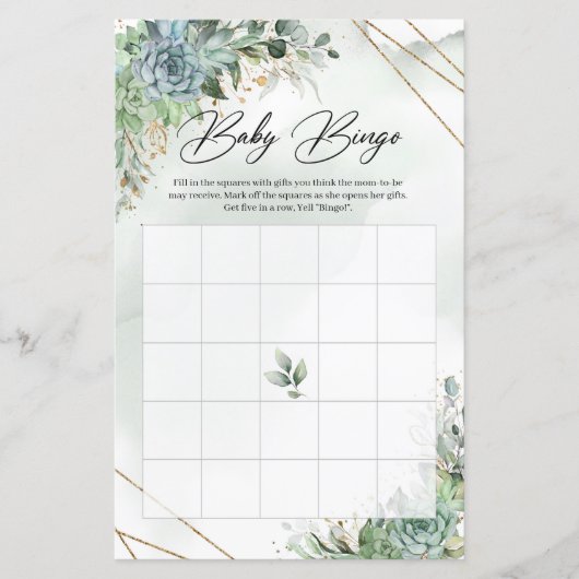 Boho succulent eucalyptus gold lijst baby Bingo (Voorkant)