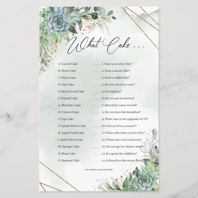 Boho succulent eucalyptus gold lijst What Cake (Voorkant)