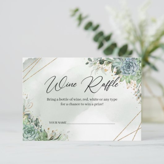 Boho succulent eucalyptus gold lijst Wijn Raffle Informatiekaartje (Staand voorkant)