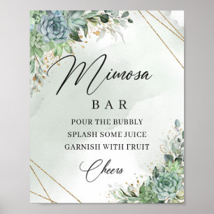 Boho succulent eucalyptus gold mimosa bar sign poster