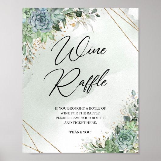 Boho succulent eucalyptus Gold Wine Raffle game Poster (Voorkant)