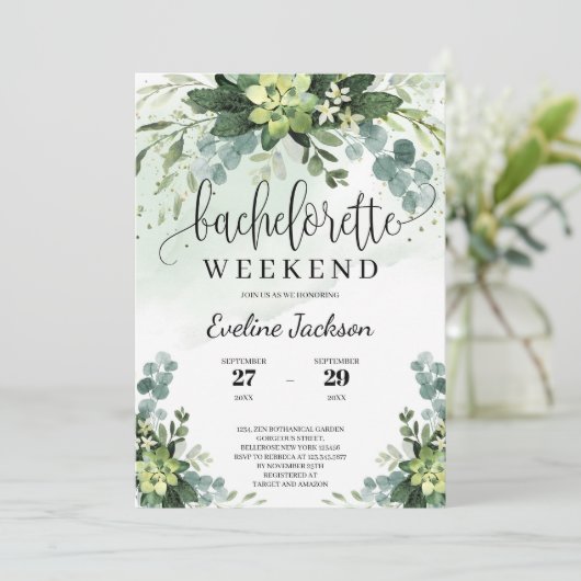Boho succulent floral eucalyptus bachelorette kaart (Staand voorkant)