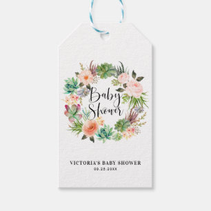 Boho Succulent Floral Wreath Baby shower Hartelijk Cadeaulabel