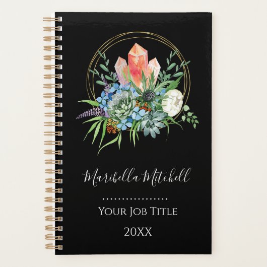 Boho Succulent Flowers Bouquet Crystals Waterverf Planner (Voorkant)
