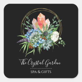 Boho Succulent Flowers Bouquet Crystals Waterverf Vierkante Sticker