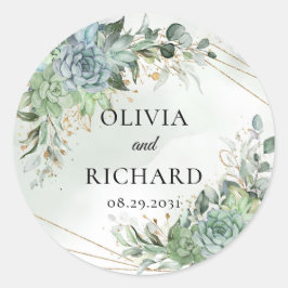 Boho succulent green eucalyptus gold lijst ronde sticker