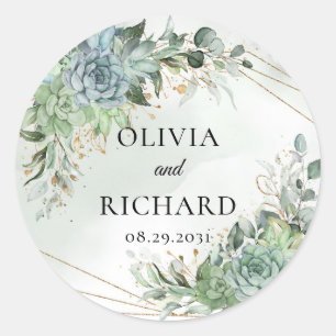 Boho succulent green eucalyptus gold lijst ronde sticker