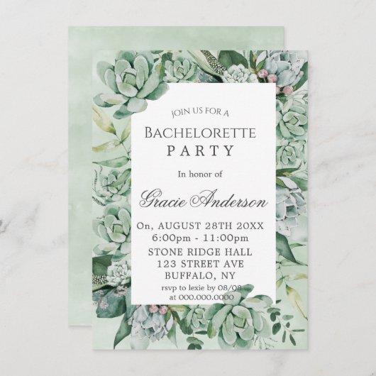 Boho Succulent Greenery Bachelorette Party Kaart (Voorkant / Achterkant)