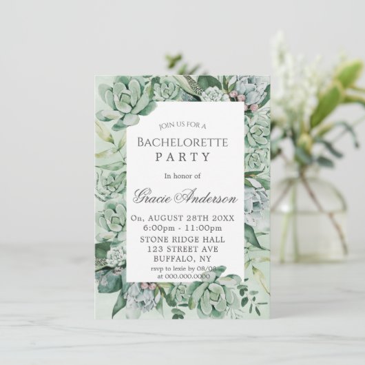 Boho Succulent Greenery Bachelorette Party Kaart (Staand voorkant)
