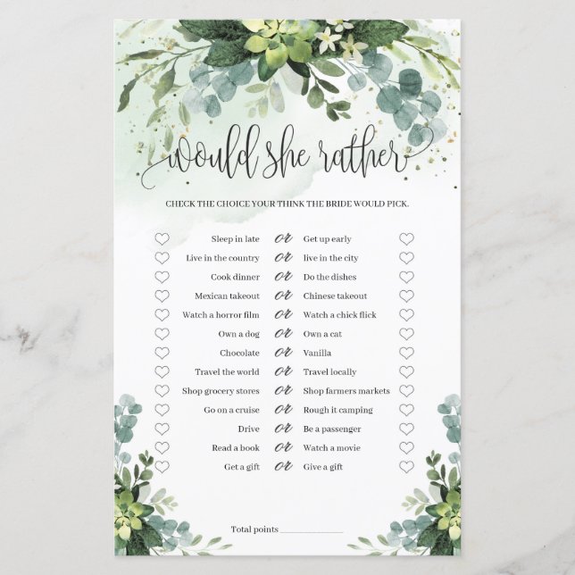 Boho succulent greenery boho Will she Rather game (Voorkant)