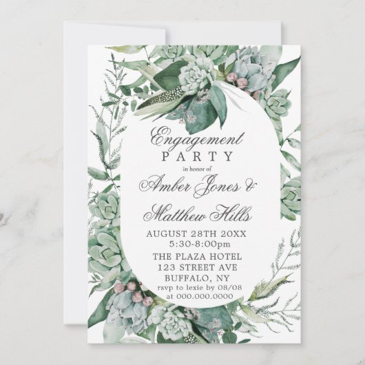 Boho Succulent Greenery Engagement Party Kaart (Voorkant)